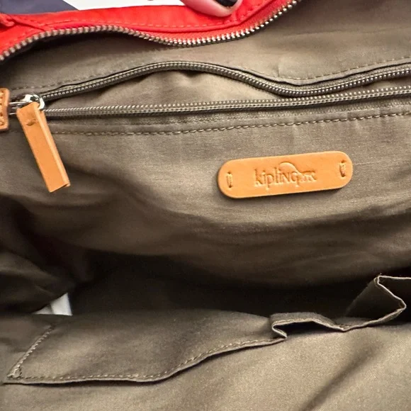 Kipling bright orange bag with brown leather straps - Picture 9 of 12